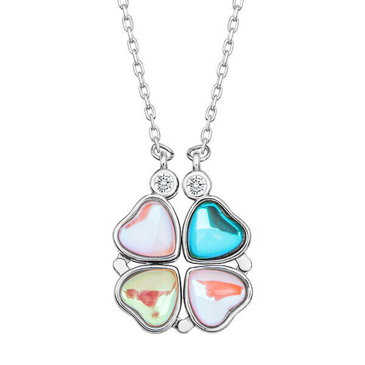 Renkli Açılabilen Yonca 925 Ayar Gümüş Kadın Kolye