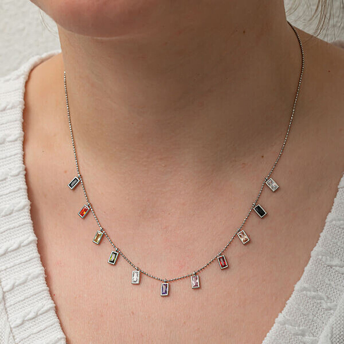 Renkli Taşlı Şans 925 Ayar Gümüş Kadın Kolye