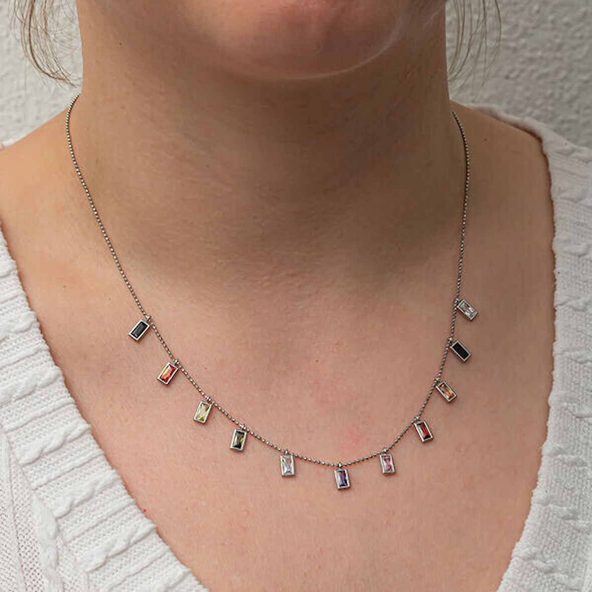 Renkli Taşlı Şans 925 Ayar Gümüş Kadın Kolye