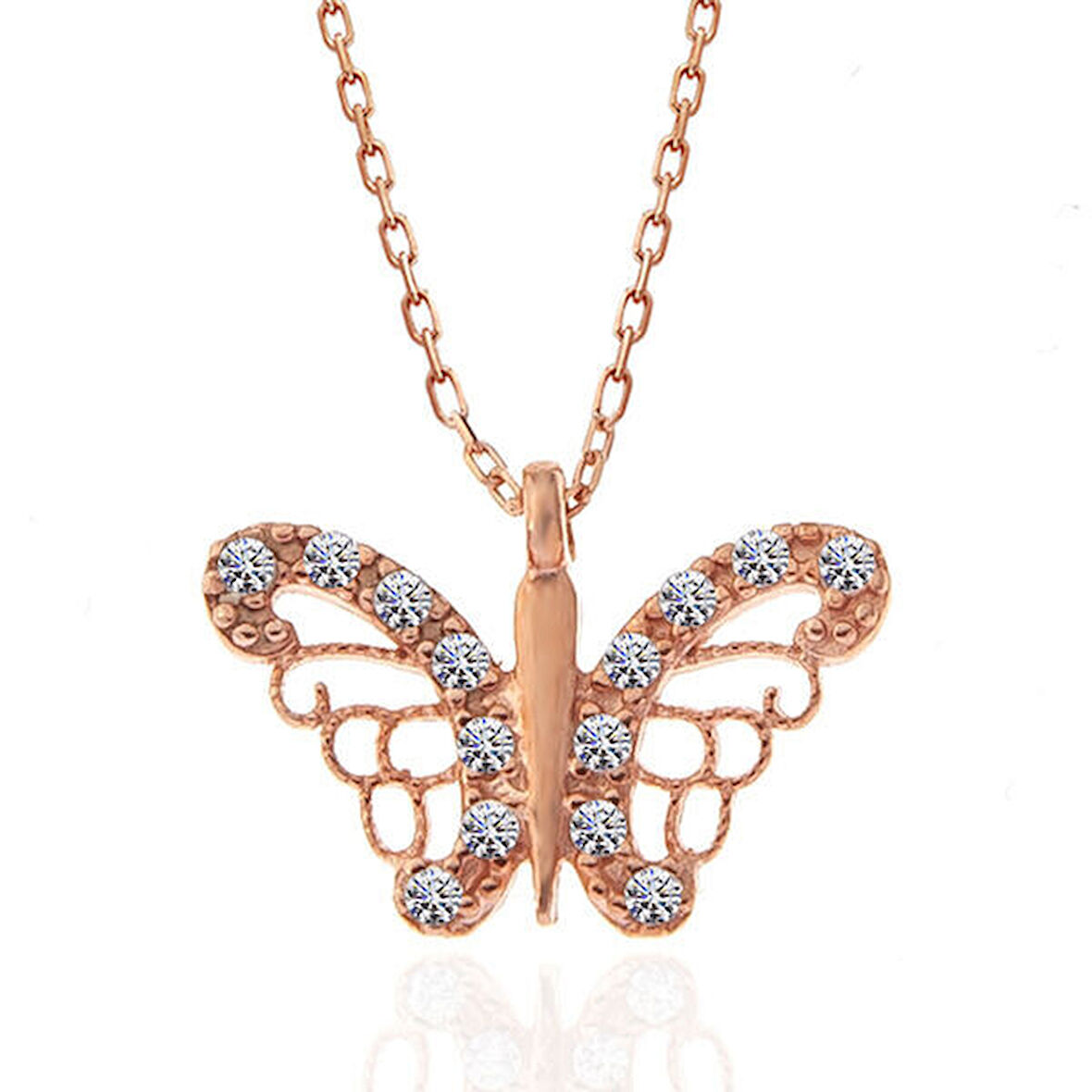 Rose Kelebek 925 Ayar Gümüş Kadın Kolye