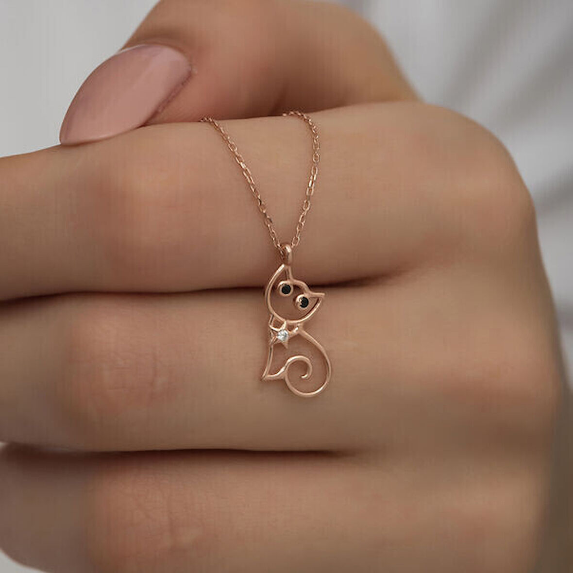 Rose Kedi 925 Ayar Gümüş Kadın Kolye