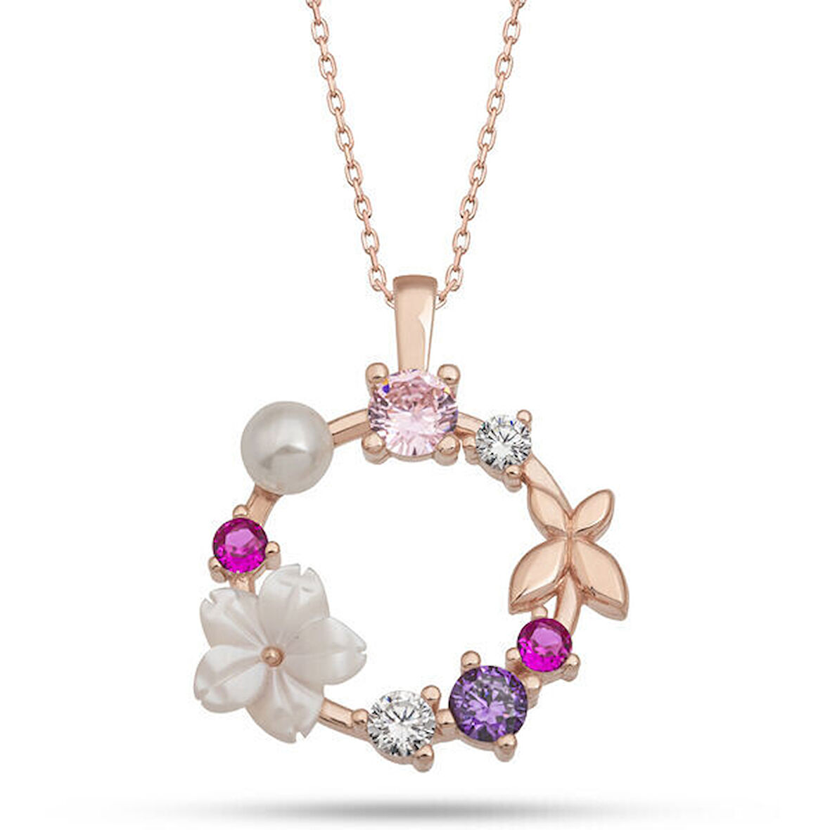 Rose  Manolya 925 Ayar Gümüş Kadın Kolye