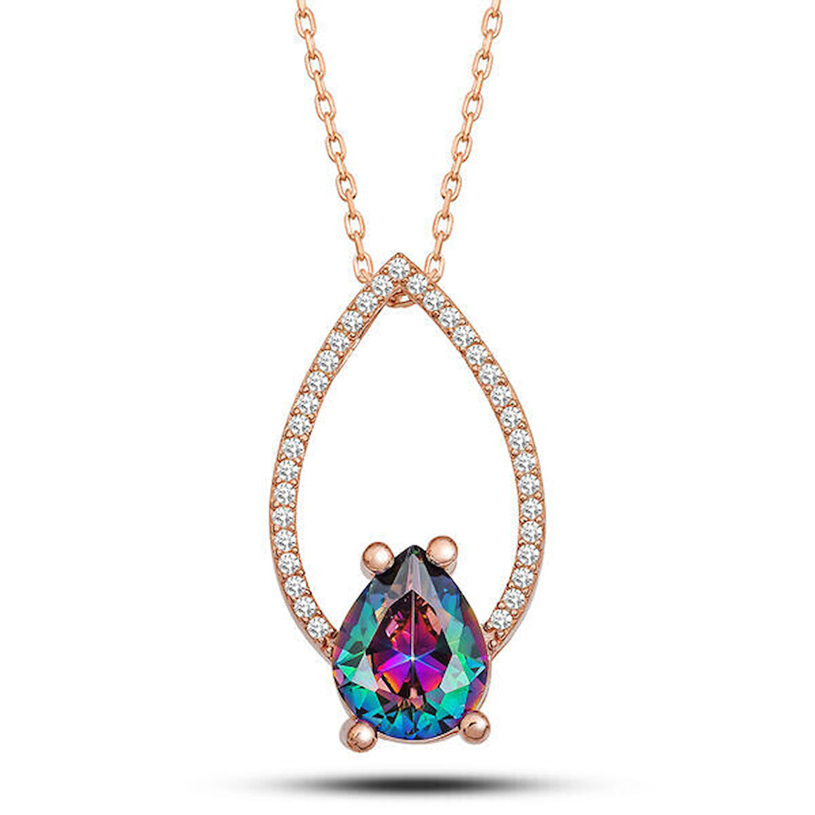 Rose Mistik Topaz Zirkon Taşlı 925 Ayar Gümüş Kadın Kolye