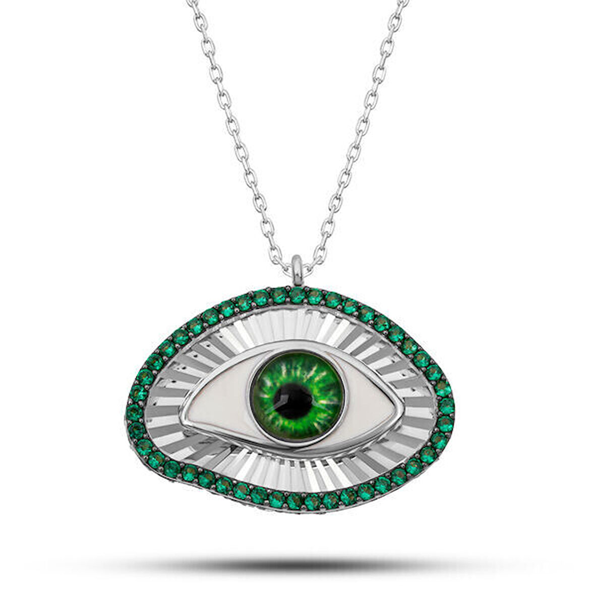 Zirkon Taşlı Zümrüt Göz Koruyucu 925 Ayar Gümüş Kadın Kolye