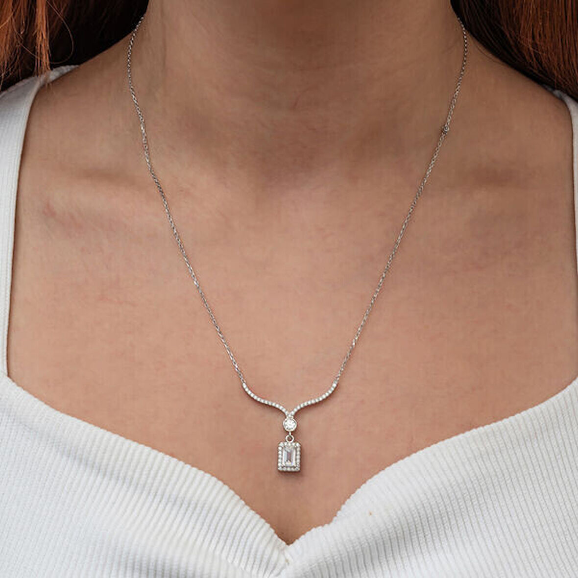 Baget Taşlı Gerdanlık 925 Ayar Gümüş Kadın Kolye