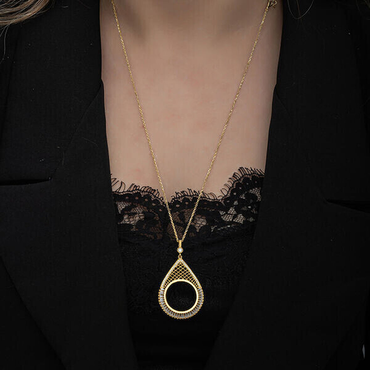 Gold Kaplama Yarım Altın Takılabilir Zirkon Taşlı 925 Ayar Gümüüş Kadın Kolye