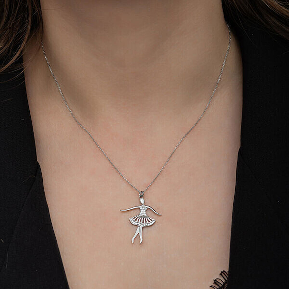 Balerin Zirkon Taşlı 925 Ayar Gümüş Kadın Kolye