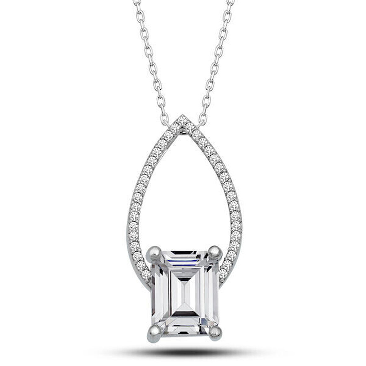 Baget Taşlı Damla 925 Ayar Gümüş Kadın Kolye