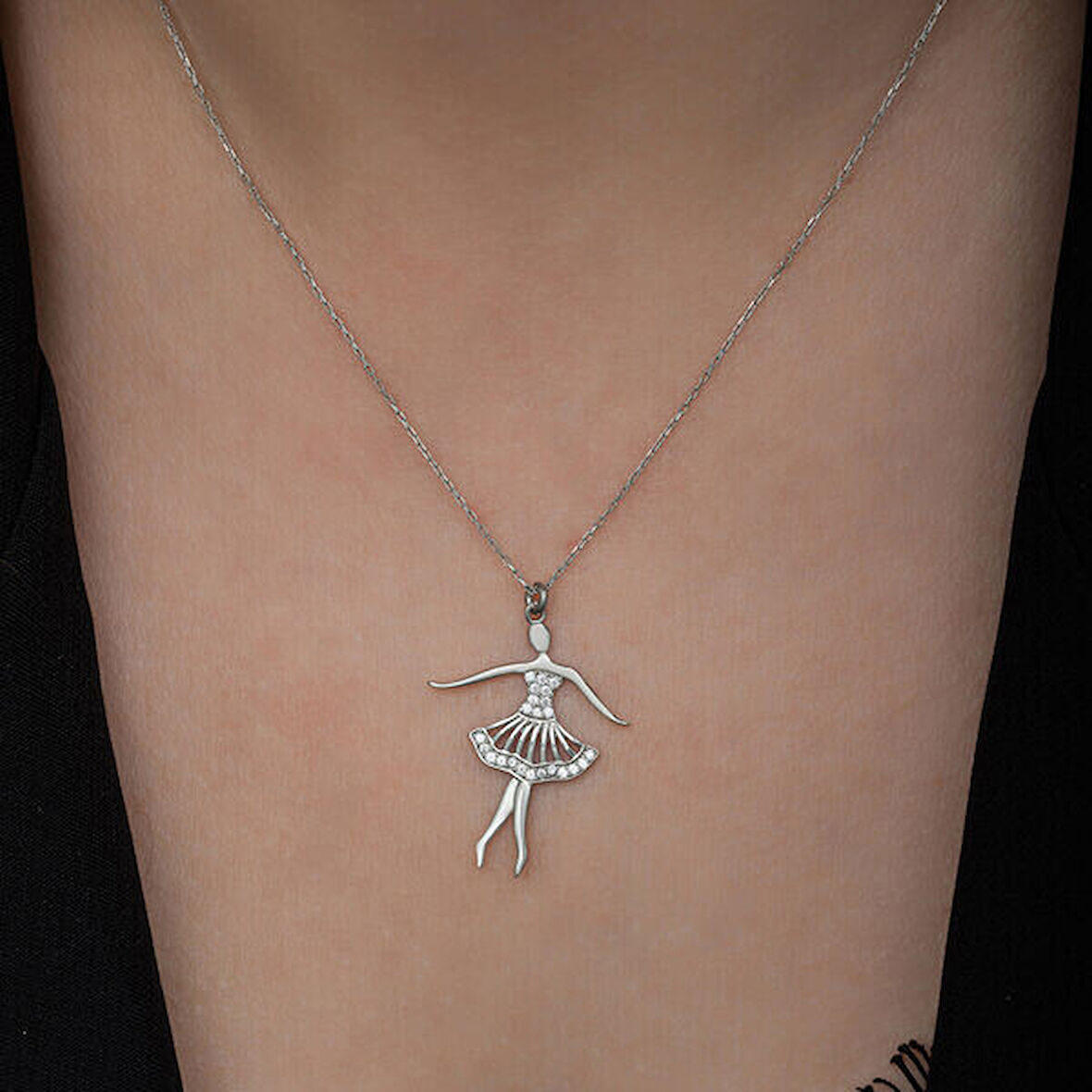 Balerin Zirkon Taşlı 925 Ayar Gümüş Kadın Kolye