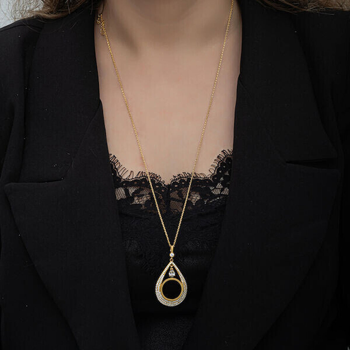 Gold Çetrek Altın TakılabilenZirkon Taşlı 925 Ayar Gümüş Kadın Kolye