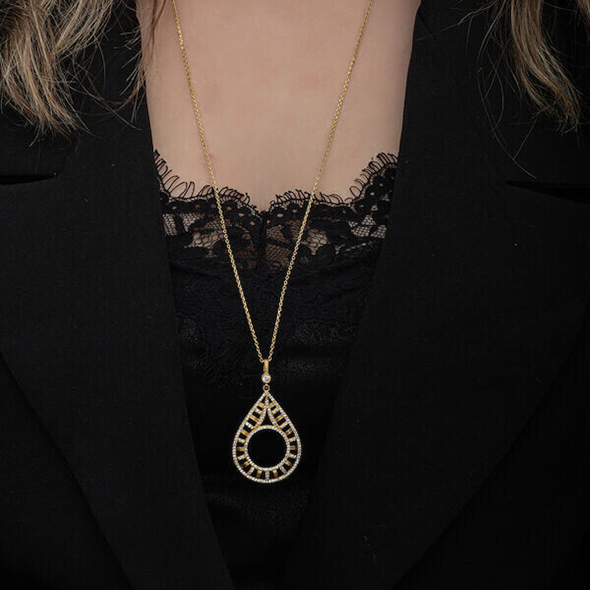 Gold Çeyrek Altın TakılabilenZirkon Taşlı 925 Ayar Gümüş Kadın Kolye