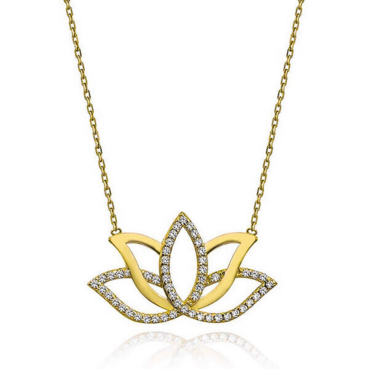 Gold Lotus Zirkon Taşlı 925 Ayar Gümş Kadın Kolye