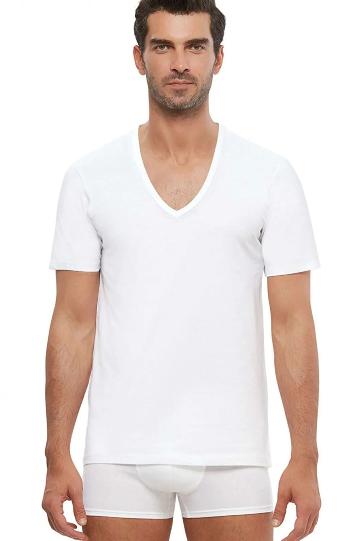 Enrico V Yaka Pamuk 2'li Erkek Tshirt Beyaz