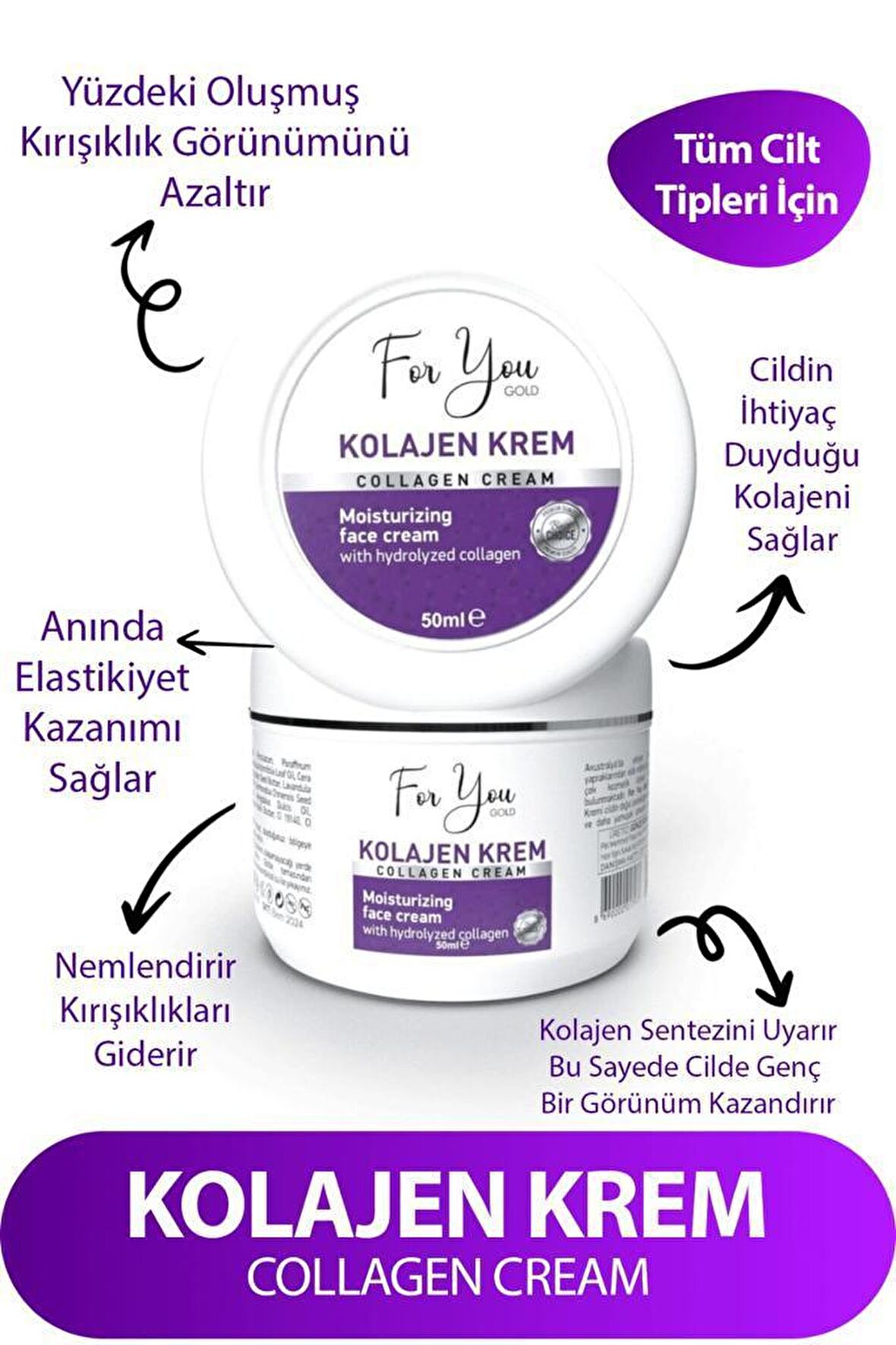 For You Gold Kırışıklık Karşıtı Kolajen 30 Yaş + Gece-Gündüz Yüz ve Boyun Kremi 50 ml 