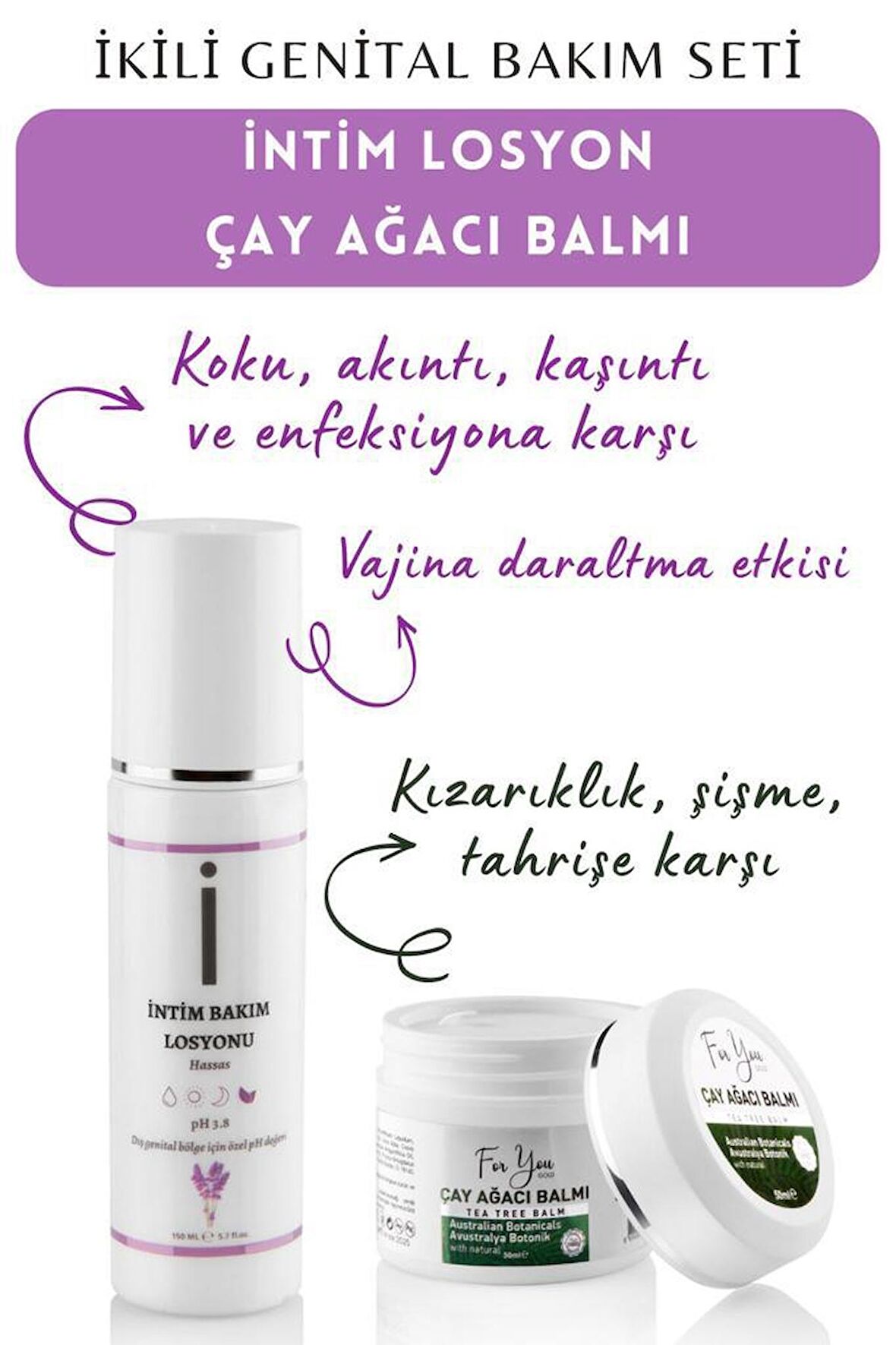 Intim Genital Bölge Akıntı Kaşıntı Iltihap, Yanma, Ağrı Ve Koku Gidermeye Yardımcı Losyon + Çay Ağacı Balm