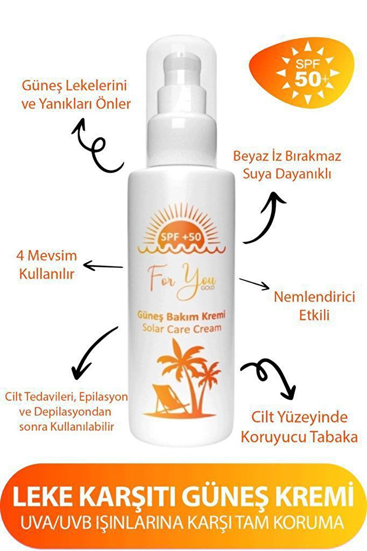 For You Gold 50+ Faktör Leke Karşıtı Tüm Cilt Tipleri İçin Renksiz Yüz Güneş Koruyucu Krem 100 ml