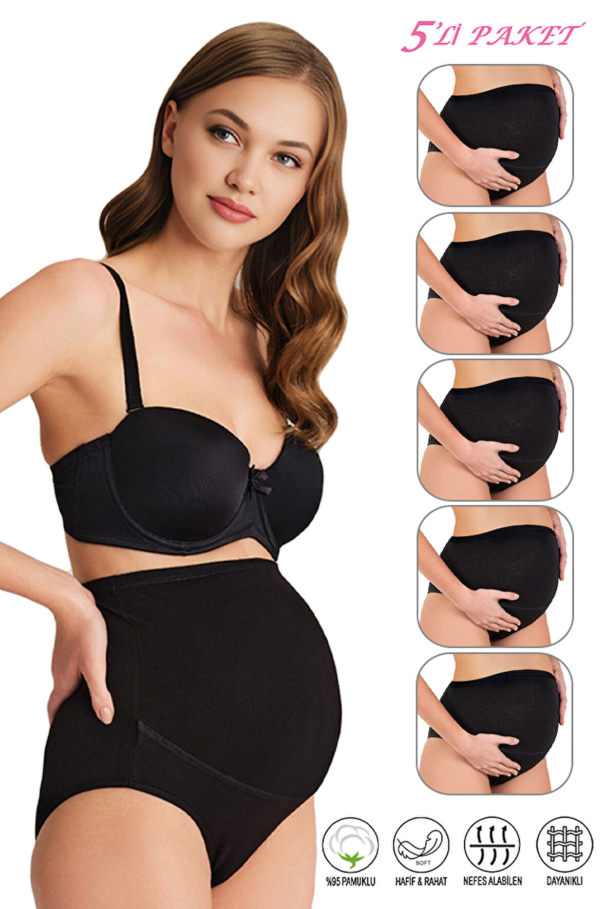 Özkan 23582 5'li Paket Kadın Pamuklu Likralı Süprem Hamile Lohusa Yüksek Bel Bato Külot