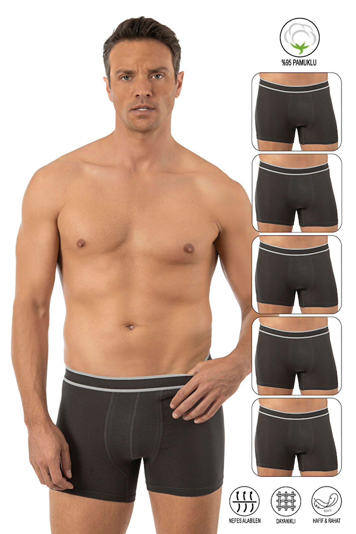 Özkan 11226 5'li Paket Erkek %95 Pamuklu Likralı Süprem Kumaş Esnek Rahat Boxer Şort