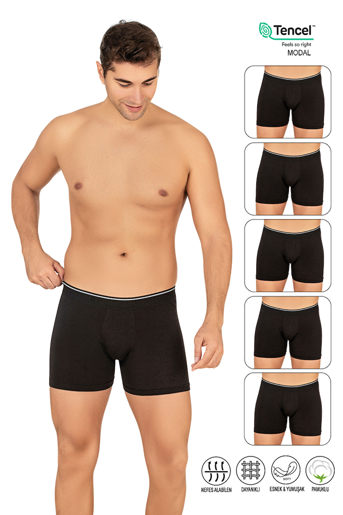 Özkan 11256 5'li Paket Erkek Premium Kumaş Modal Pamuklu Esnek Yumuşak Boxer Şort