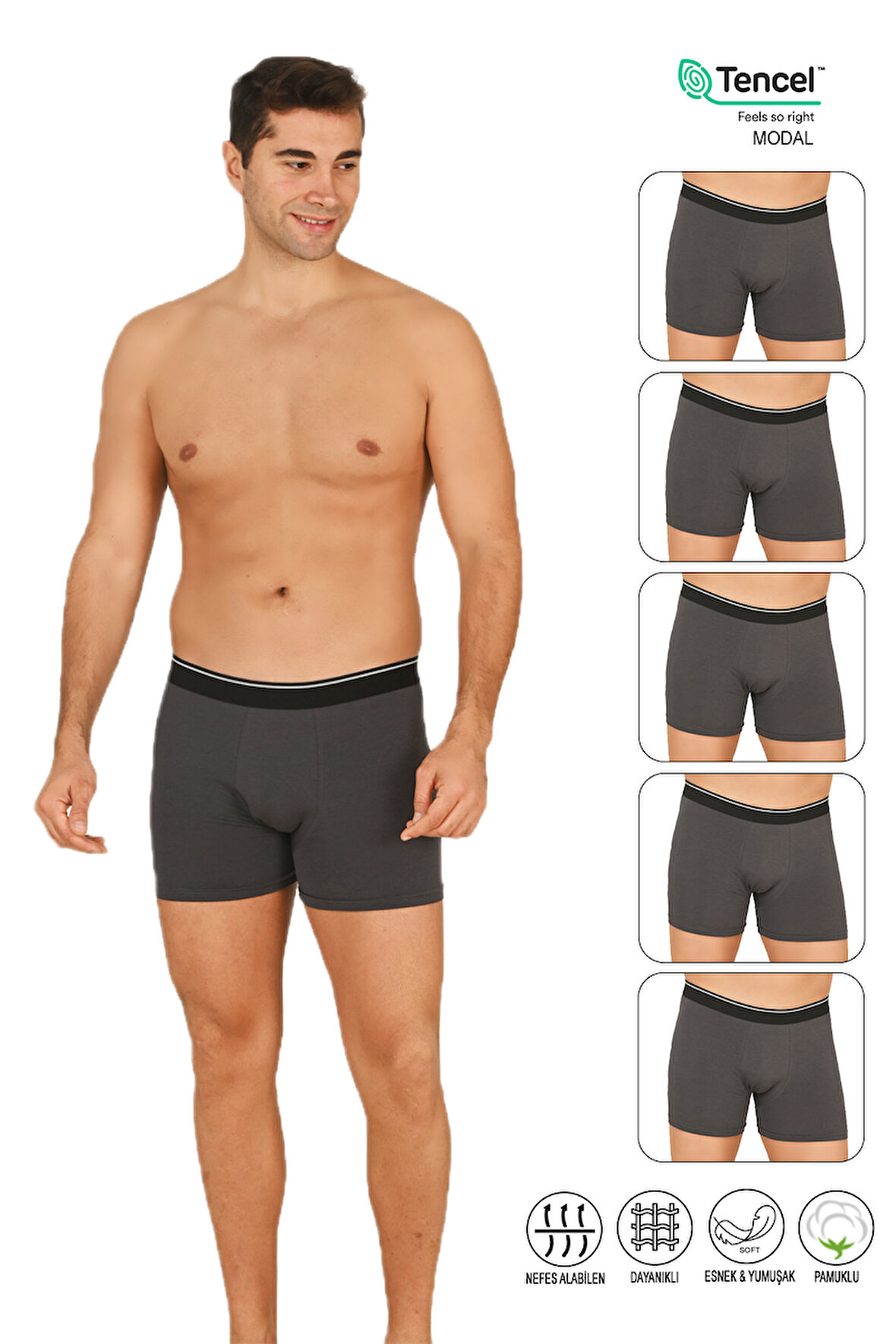 Özkan 11256 5'li Paket Erkek Premium Kumaş Modal Pamuklu Esnek Yumuşak Boxer Şort