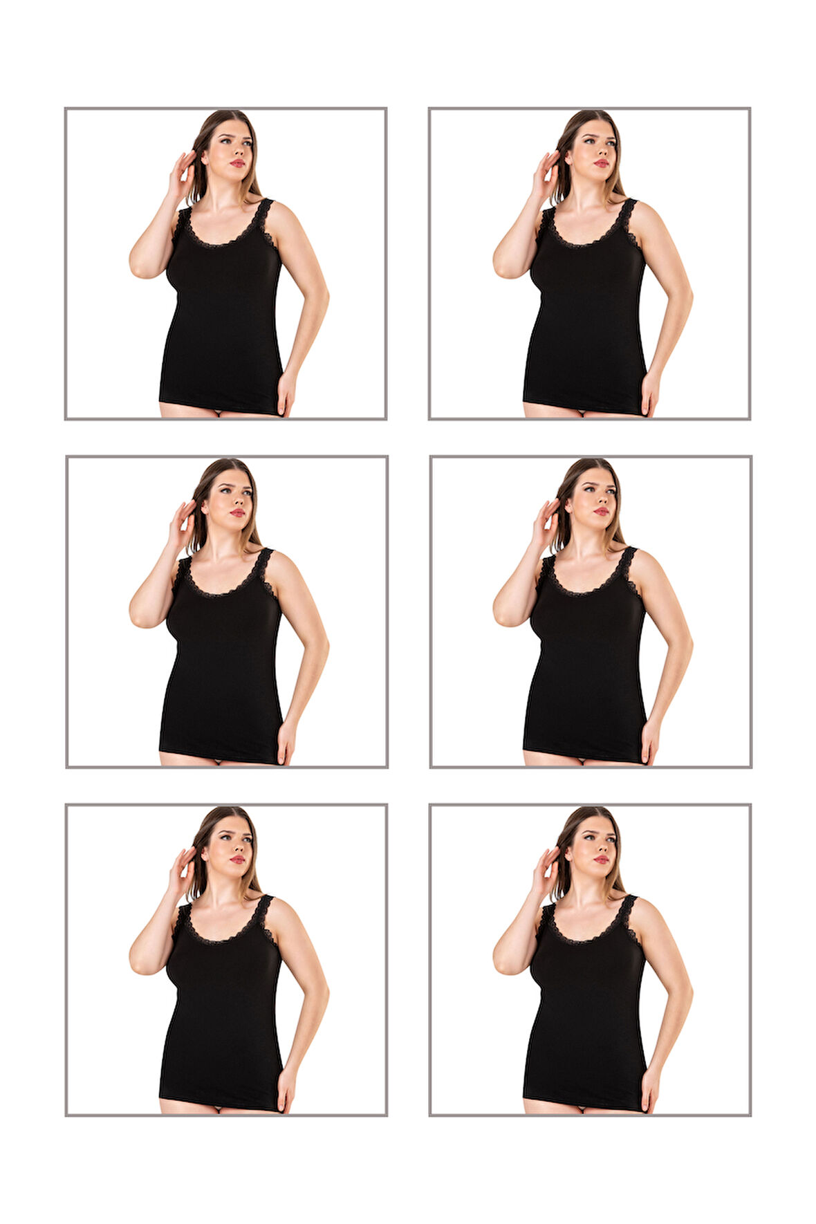 Özkan 26802 6'lı Paket Kadın Pamuklu Yakası Dantel Detaylı Kalın Askılı Esnek Rahat Büyük Beden Atlet