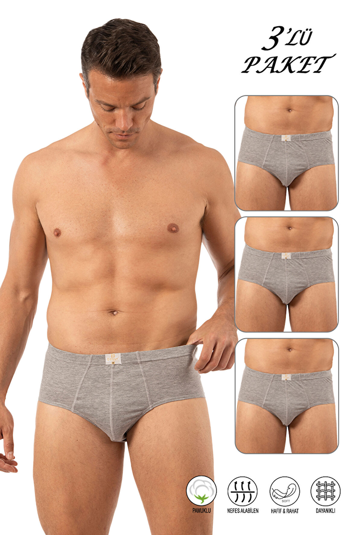 Özkan 0037 3'lü Paket Erkek %100 Pamuklu Penye Süprem Esnek Rahat Slip Külot