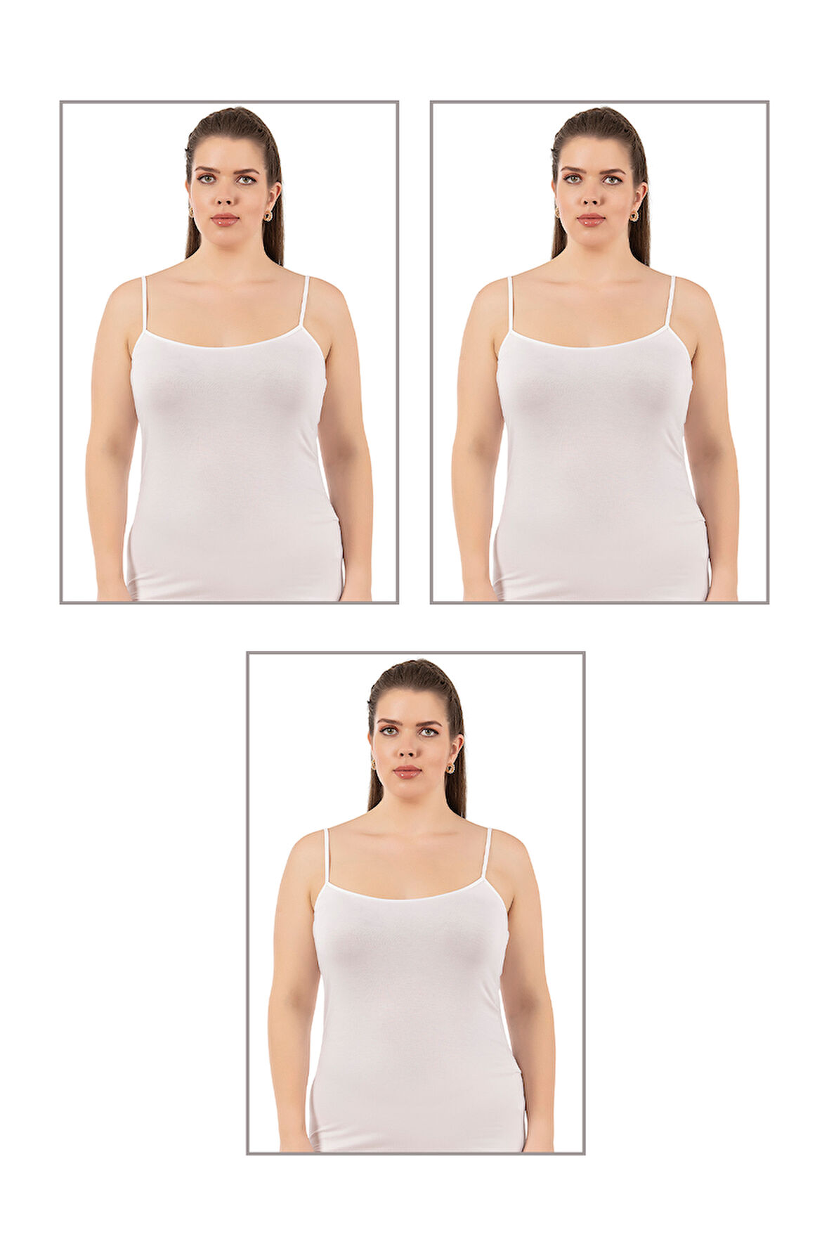 Özkan 25923 3'lü Paket Kadın Viskon İp Askılı Biyeli Yumuşak İnce Askılı Büyük Geniş Beden Atlet