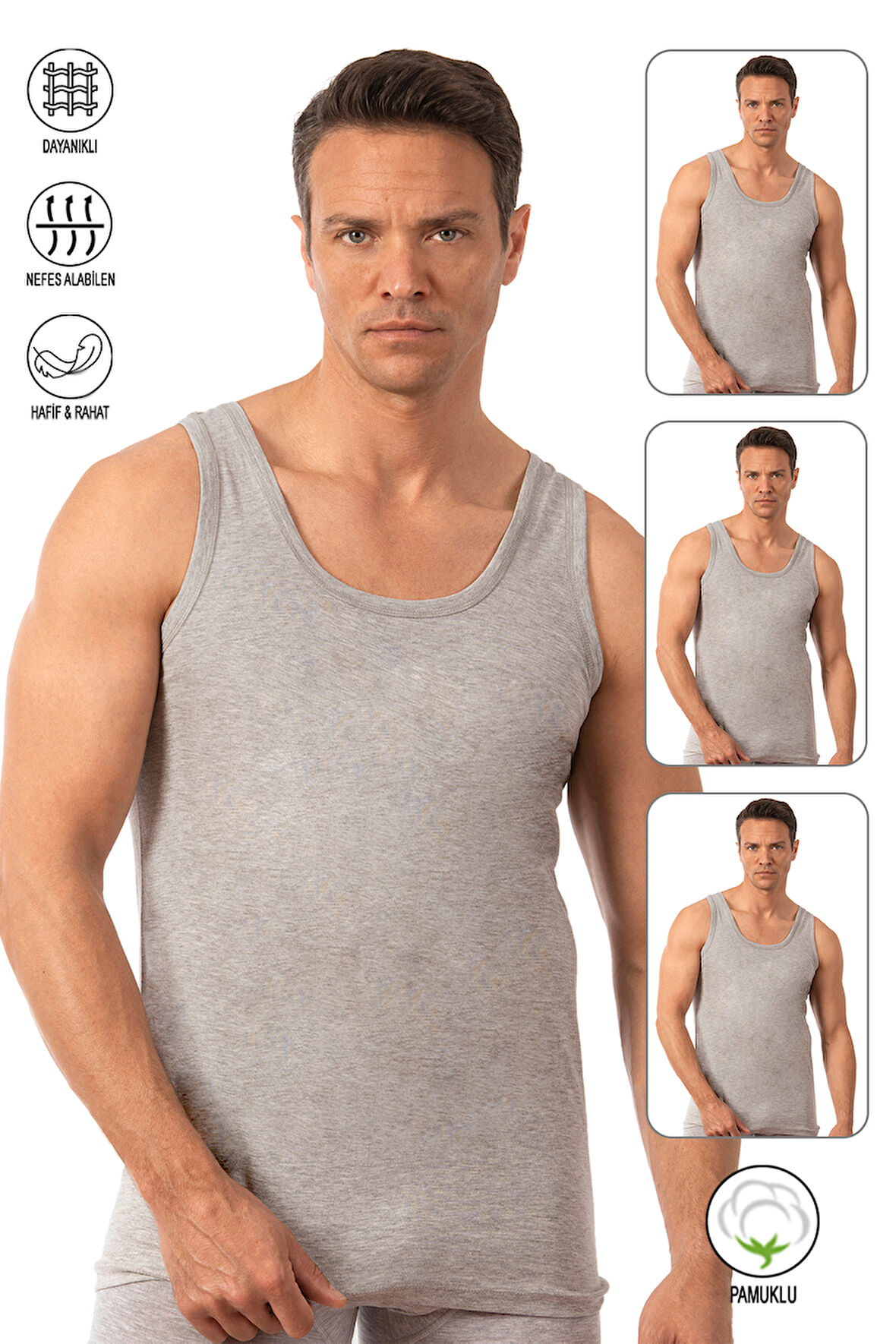 Özkan 0050 3'lü Paket Erkek %100 Pamuklu Süprem Esnek Rahat Kalın Askılı Atlet