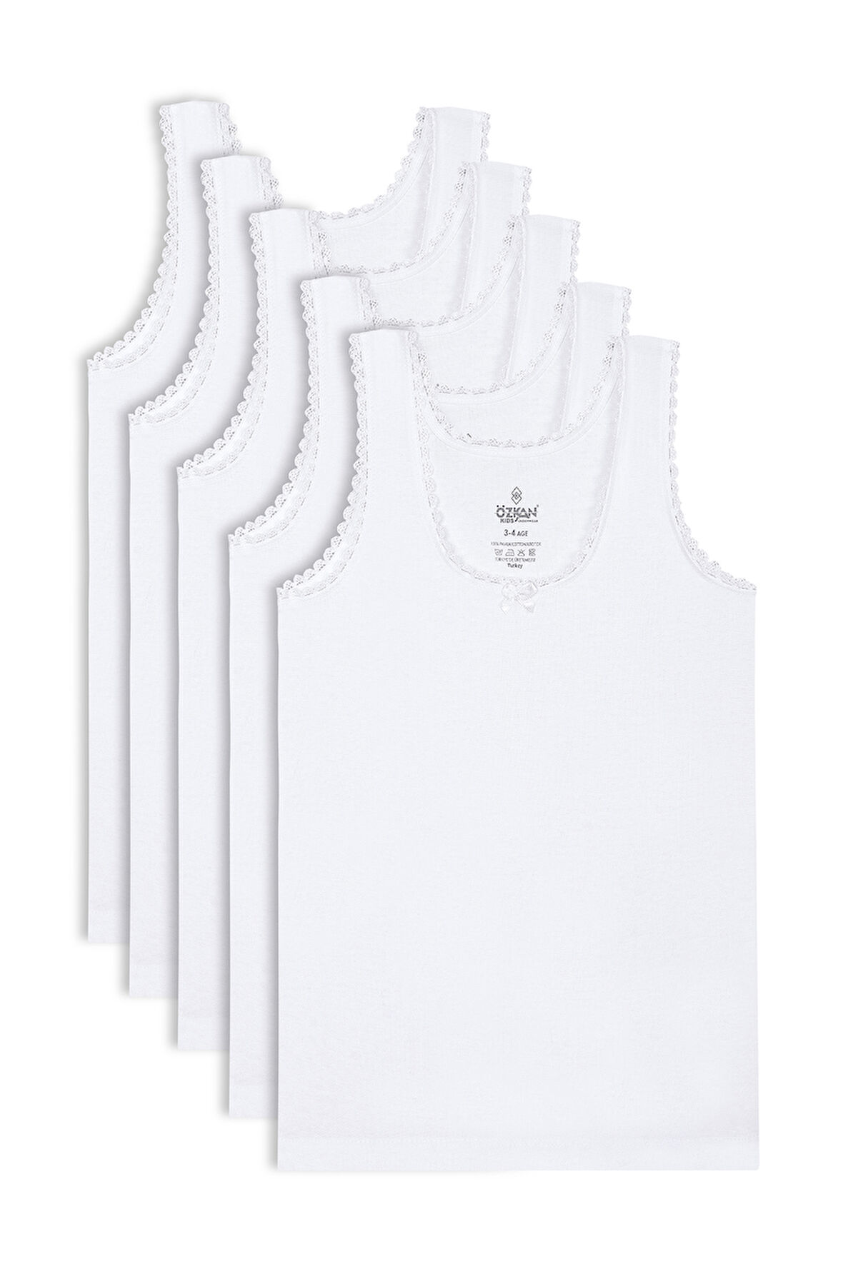 Özkan 1605 5'li Paket Kız Çocuk %100 Pamuklu Ribana Yakası Dantel Detaylı Esnek Rahat Kalın Askılı Atlet