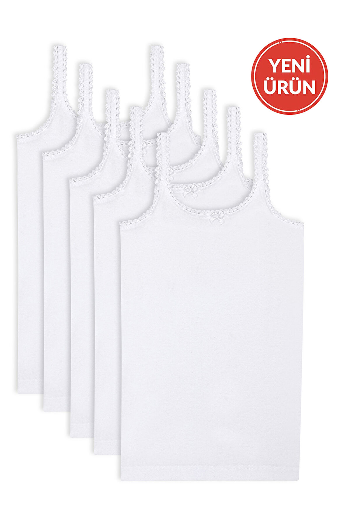 Özkan 1610 5'li Paket Kız Çocuk %100 Pamuklu Ribana Yakası Dantel Detaylı İnce Askılı Örme Atlet