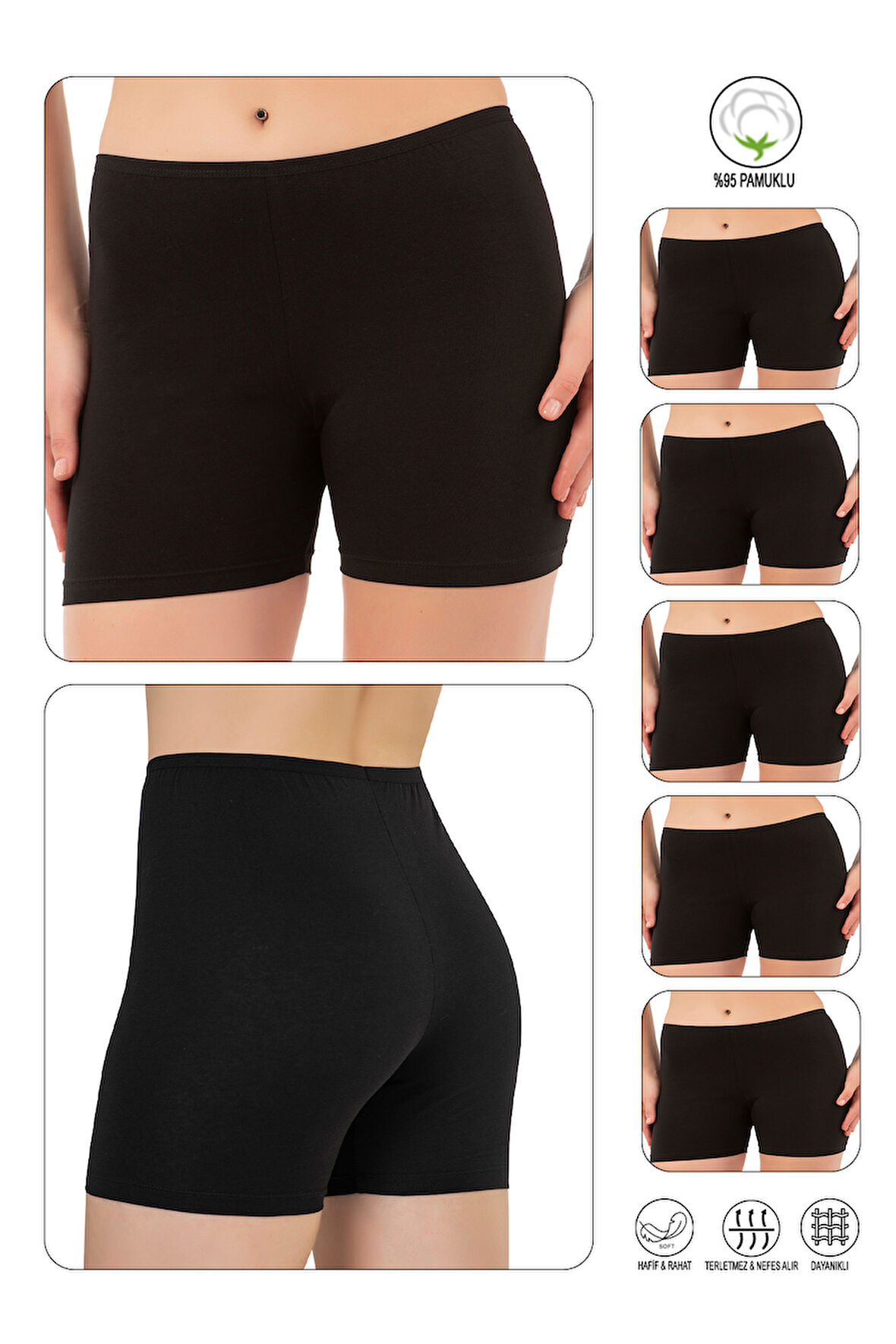 Özkan 26591 5'li Paket Kadın Pamuklu Likralı Süprem Esnek Rahat Ara Boy Diz Üstü Kısa Tayt Şort Boxer