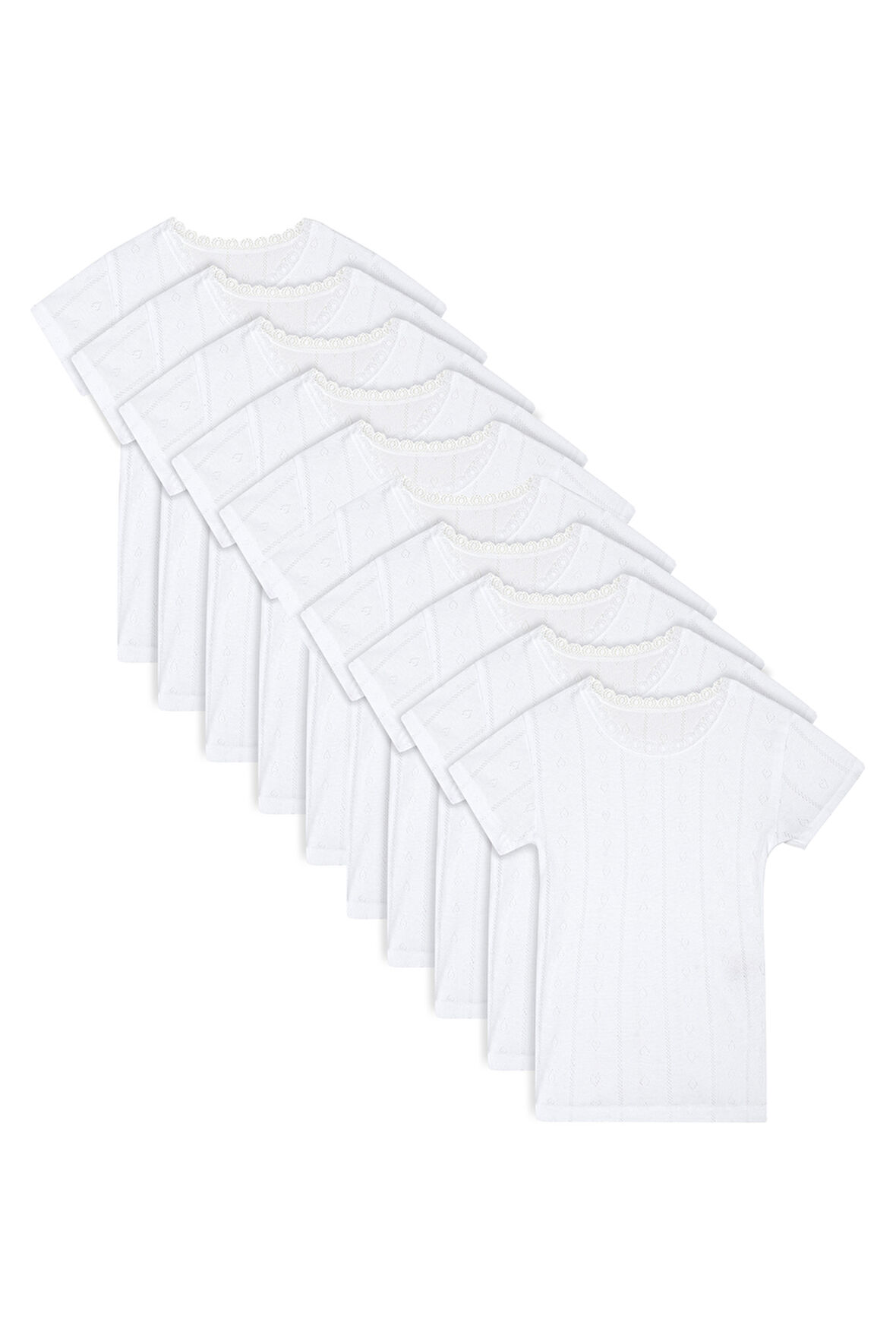 Özkan 42780 10'lu Paket Kız Çocuk Transferli %100 Pamuklu Ribana Esnek Rahat Kısa Kollu Fanila Atlet Tişört