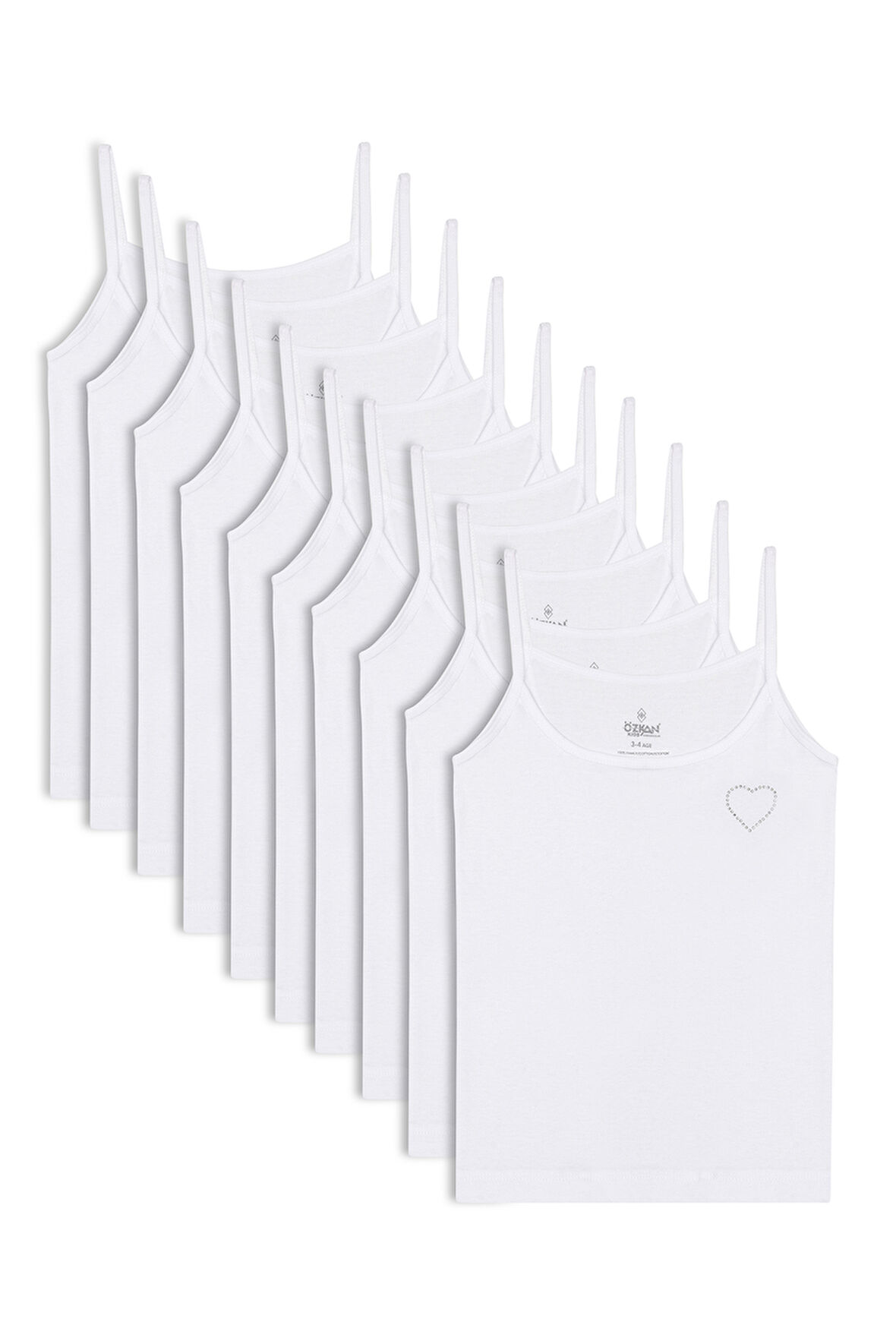 Özkan 0817 10'lu Paket Kız Çocuk %100 Pamuklu Ribana Esnek Rahat Önü Taşlı Ip Askılı Atlet