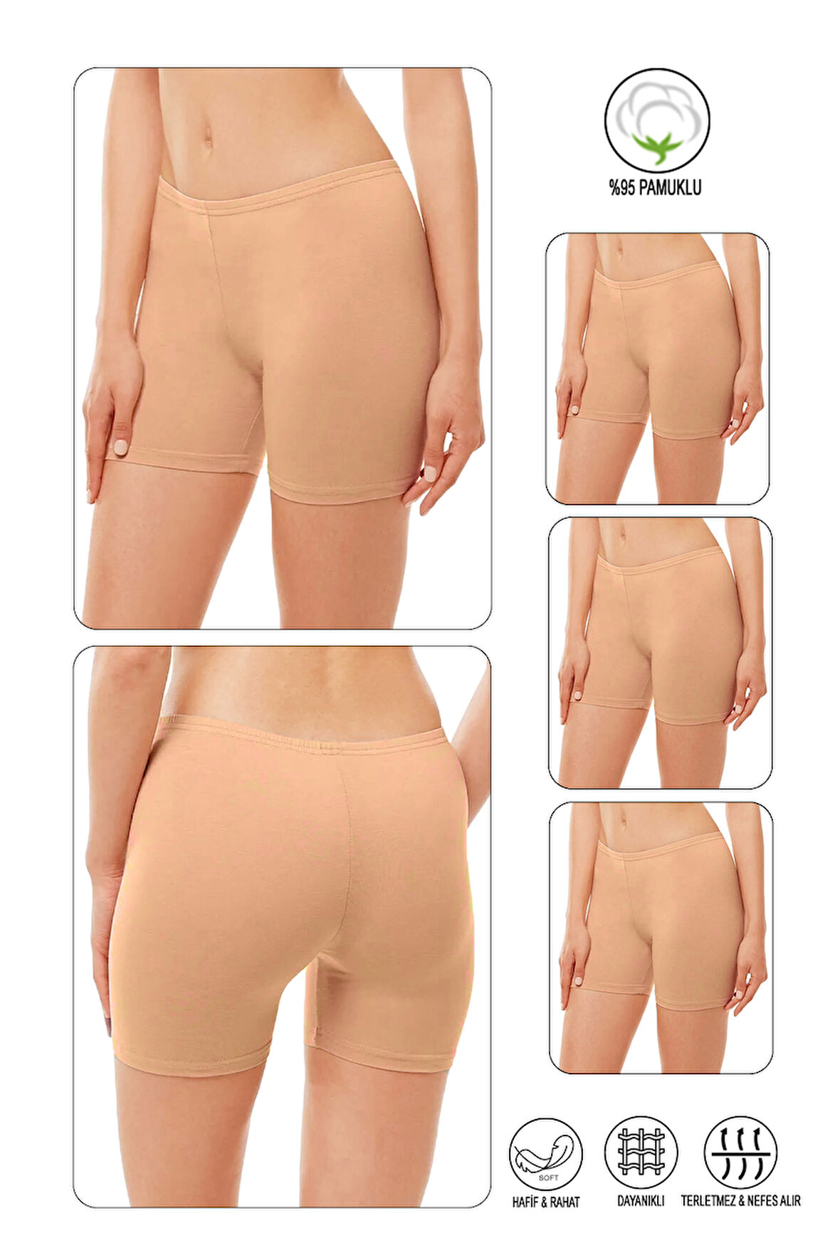Özkan 26591 3'lü Paket Kadın Pamuklu Likralı Süprem Esnek Rahat Ara Boy Diz Üstü Kısa Tayt Şort Boxer