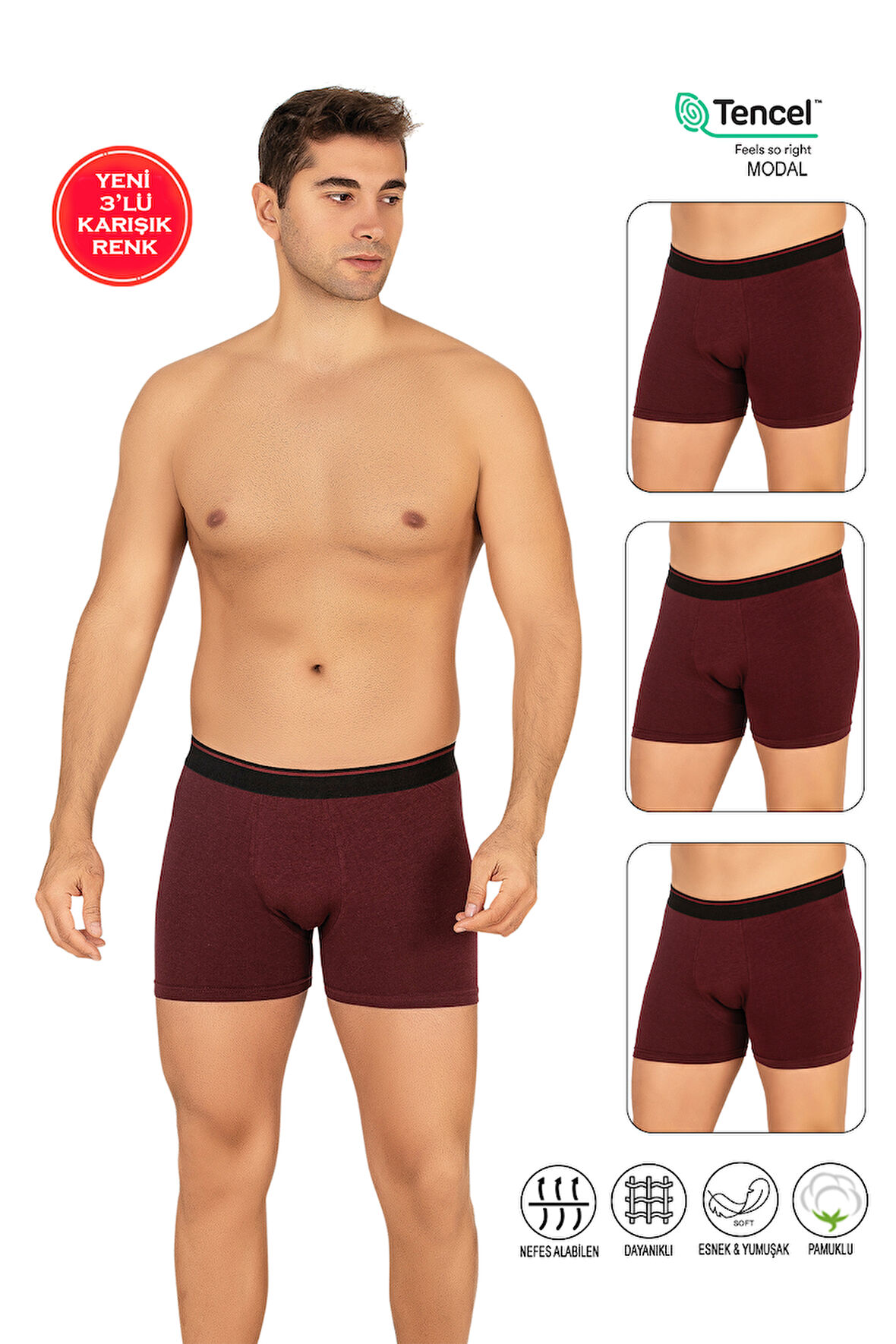 Özkan 11256 3'lü Paket Erkek Premium Kumaş Modal Pamuklu Esnek Yumuşak Boxer Şort