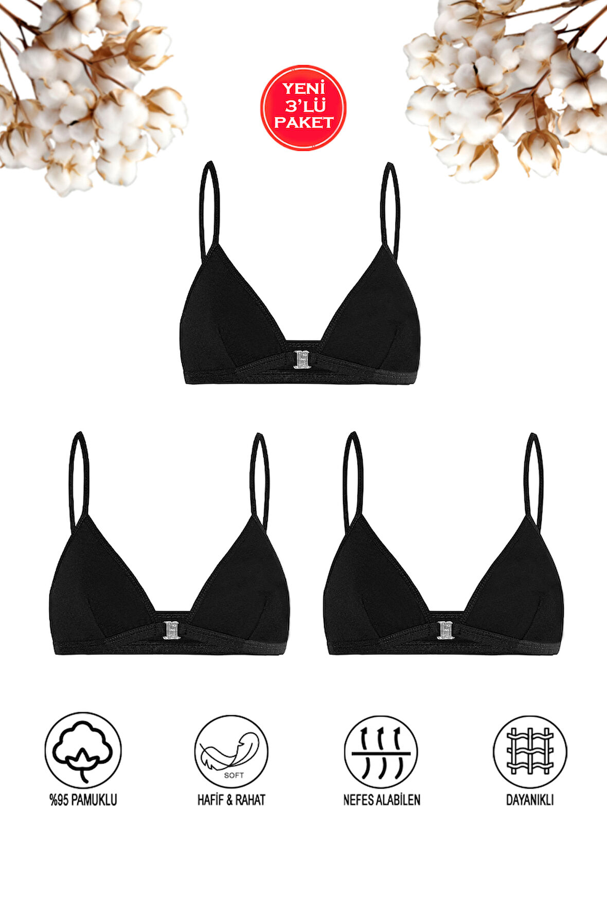 Özkan 0923 3'lü Paket Kız Çocuk Pamuklu Süprem Likralı Esnek Rahat Pedsiz Taşsız Alıştırma Sütyeni İnce Askılı Yarım Atlet Büstiyer