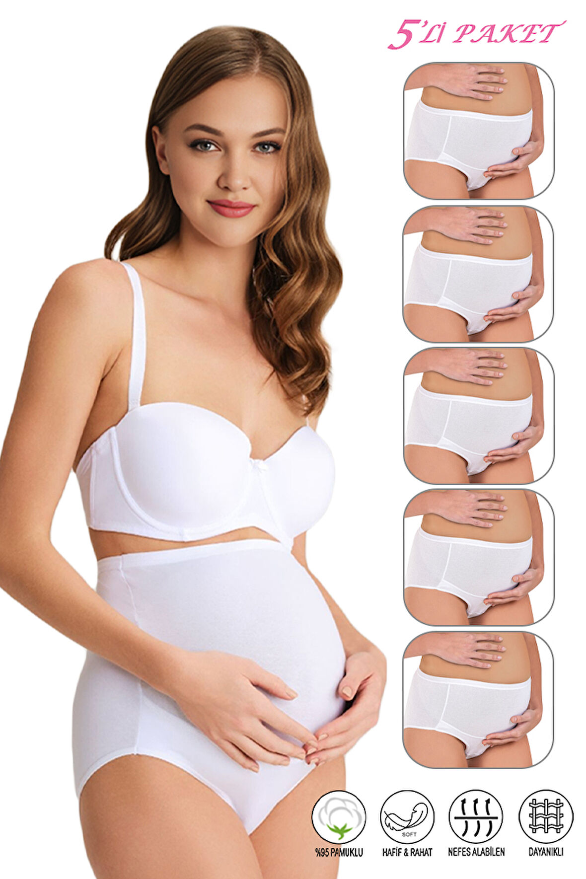 Özkan 23582 5'li Paket Kadın Pamuklu Likralı Süprem Hamile Lohusa Yüksek Bel Bato Külot