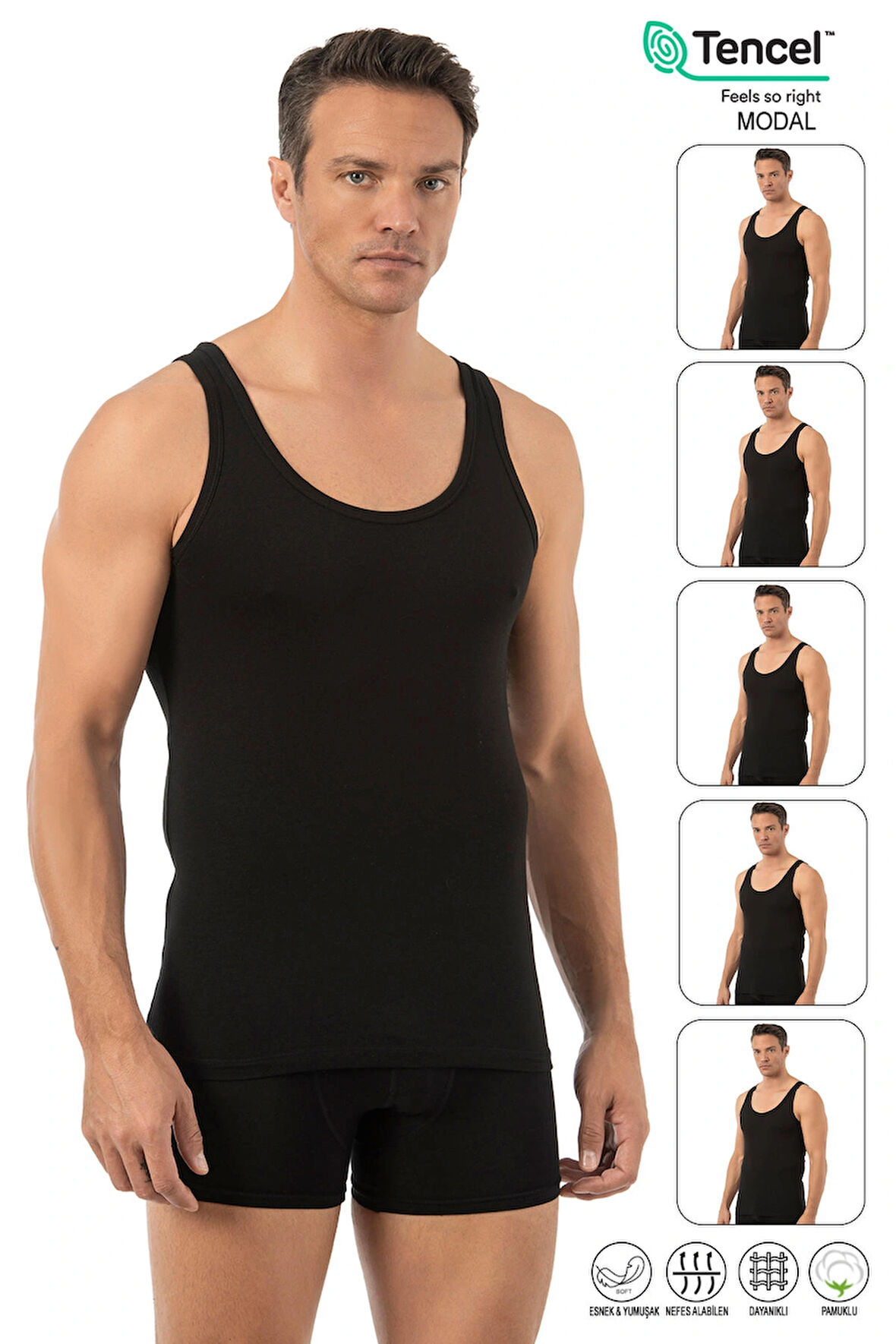 Özkan 10852 5'li Paket Erkek Premium Kumaş Pamuklu Modal Esnek Rahat Kalın Askılı Atlet