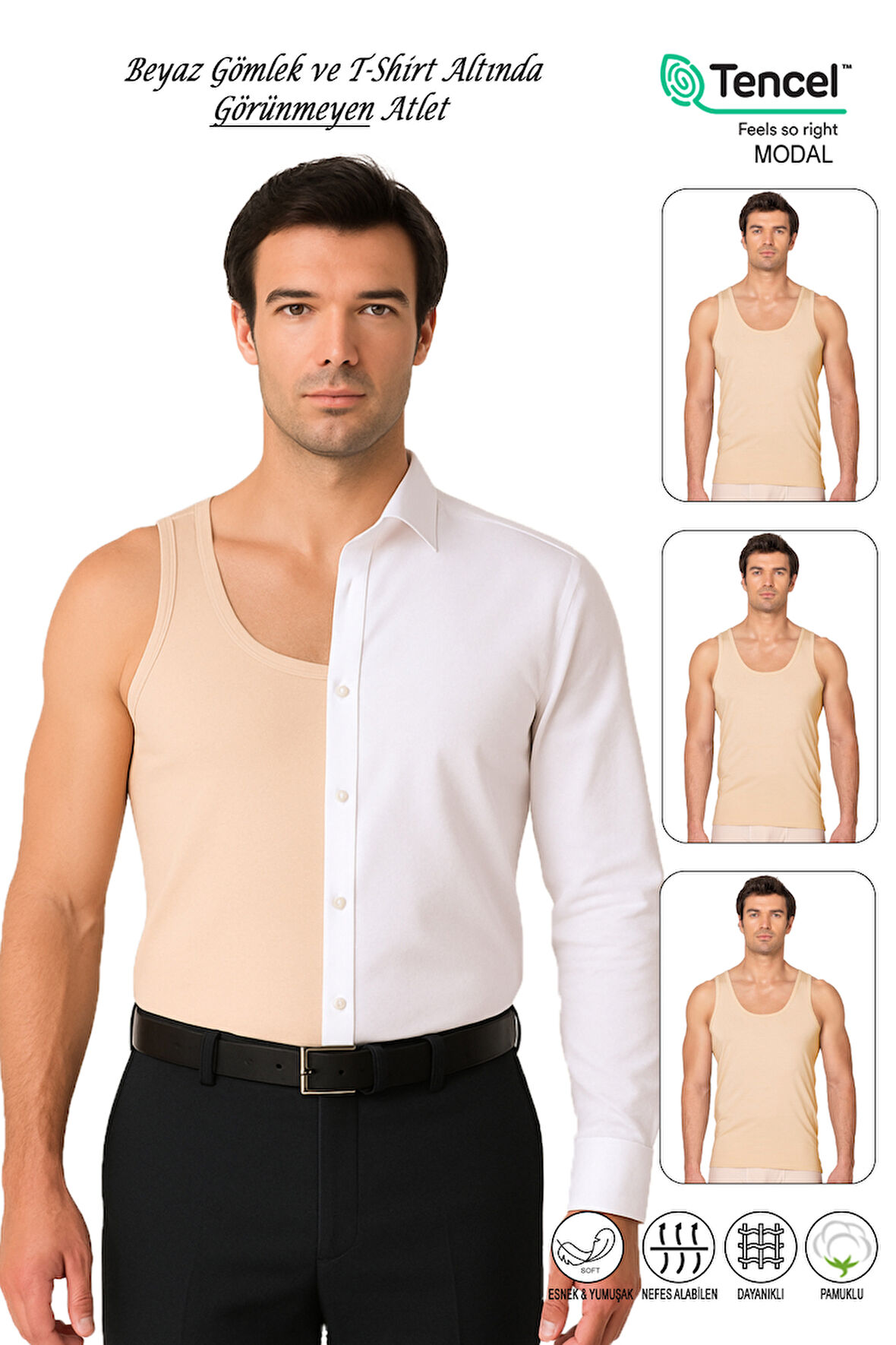 Özkan 10852 3'lü Paket Erkek Premium Esnek Kumaş Pamuklu Modal Kalın Askılı Atlet