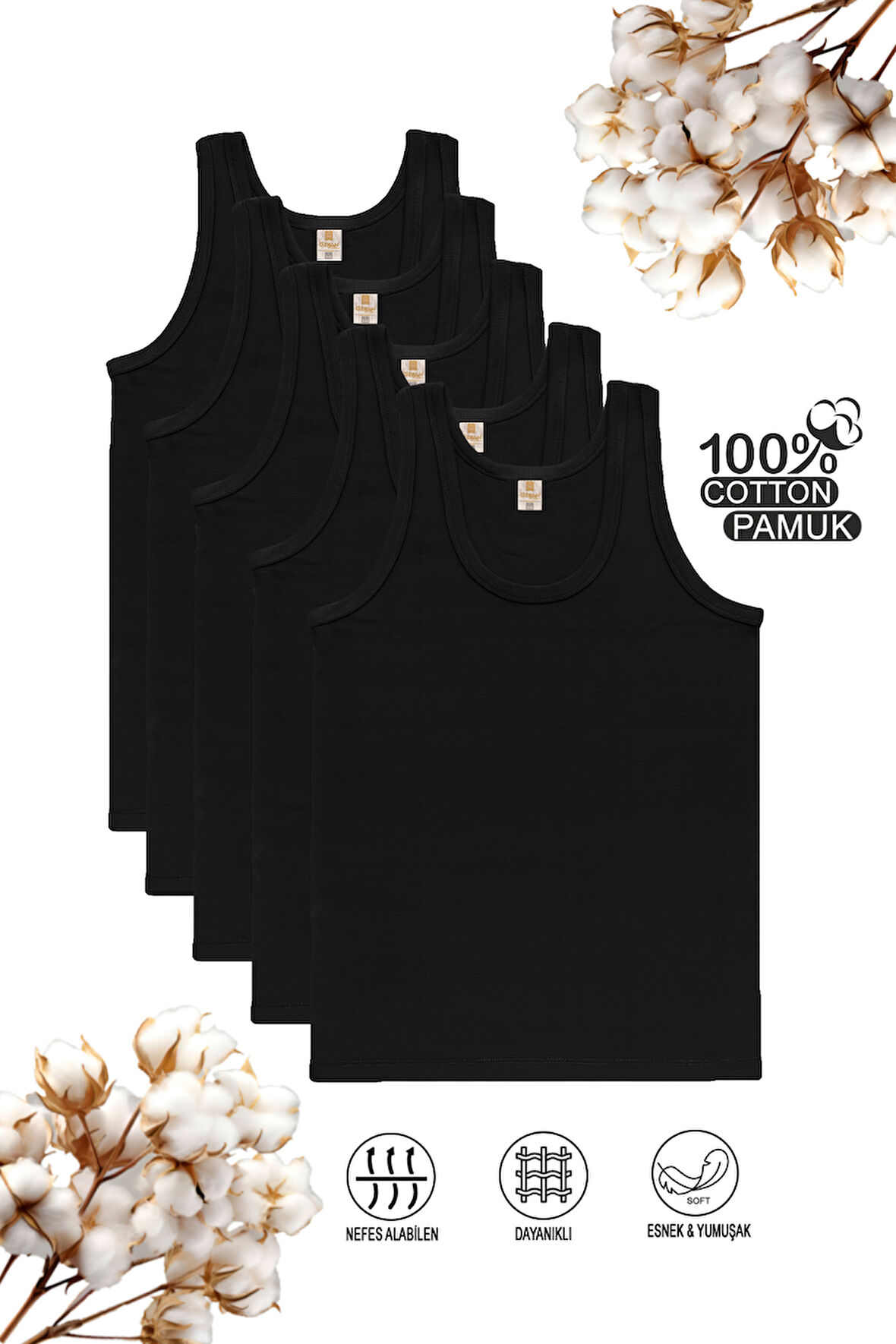 Özkan 0801 5'li Paket Erkek Çocuk %100 Pamuklu Ribana Kumaş Esnek Rahat Atlet