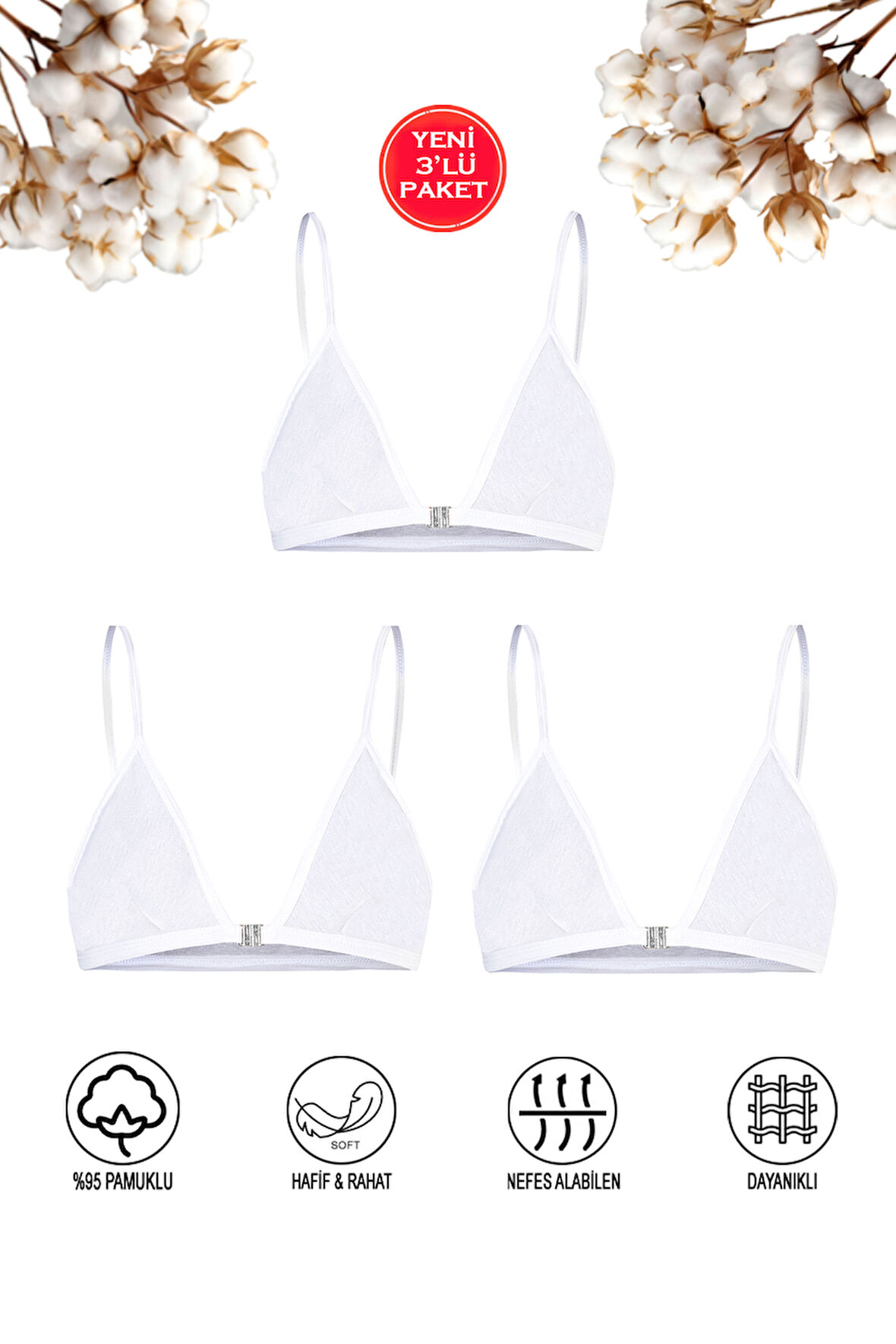 Özkan 0923 3'lü Paket Kız Çocuk %95 Pamuklu Süprem Likralı Esnek Rahat Kapsız Pedsiz Alıştırma Sütyeni İnce Askılı Yarım Atlet Büstiyer;