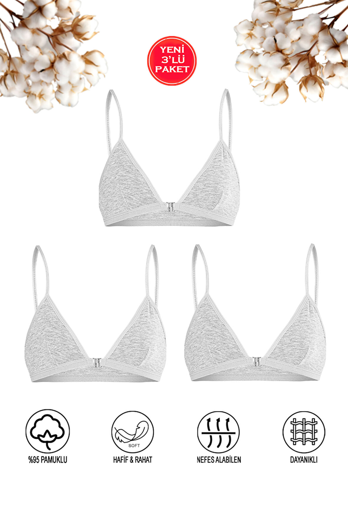 Özkan 0923 3'lü Paket Kız Çocuk %95 Pamuklu Süprem Likralı Esnek Rahat Kapsız Pedsiz Alıştırma Sütyeni İnce Askılı Yarım Atlet Büstiyer;