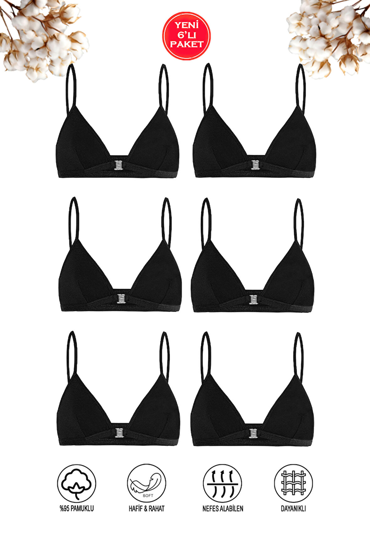 Özkan 0923 6'lı Paket Kız Çocuk %95 Pamuklu Süprem Likralı Esnek Rahat Kapsız Pedsiz Alıştırma Sütyeni İnce Askılı Yarım Atlet Büstiyer