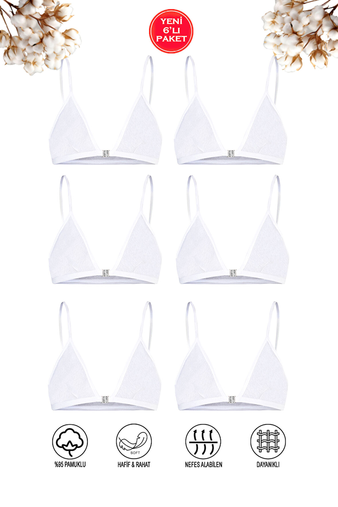 Özkan 0923 6'lı Paket Kız Çocuk %95 Pamuklu Süprem Likralı Esnek Rahat Kapsız Pedsiz Alıştırma Sütyeni İnce Askılı Yarım Atlet Büstiyer