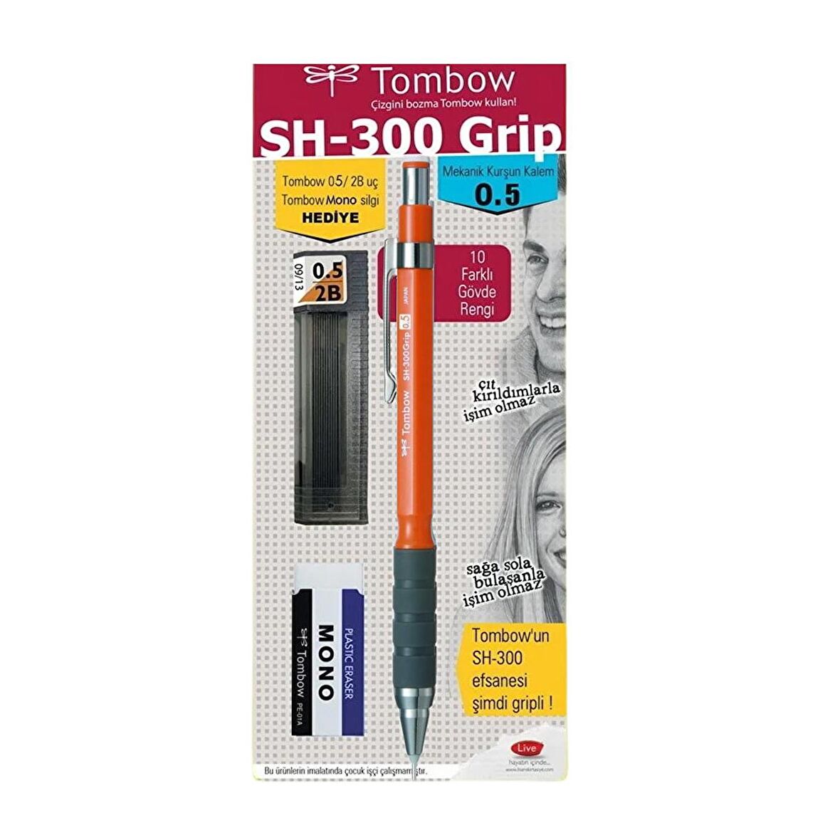 Tombow SH-300 Grip Mekanik Kurşun Kalem Okul Seti 0.5 Turuncu 