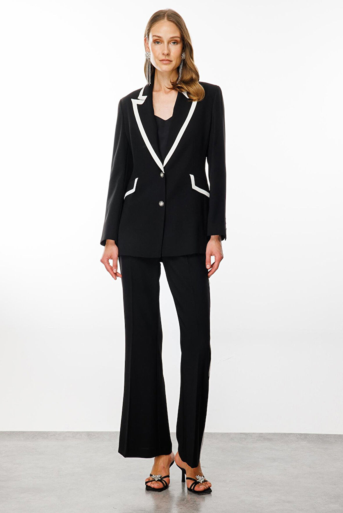 Moda İlgi Kadın Enkürüsteli Çift Düğme Ceket 7816 Siyah