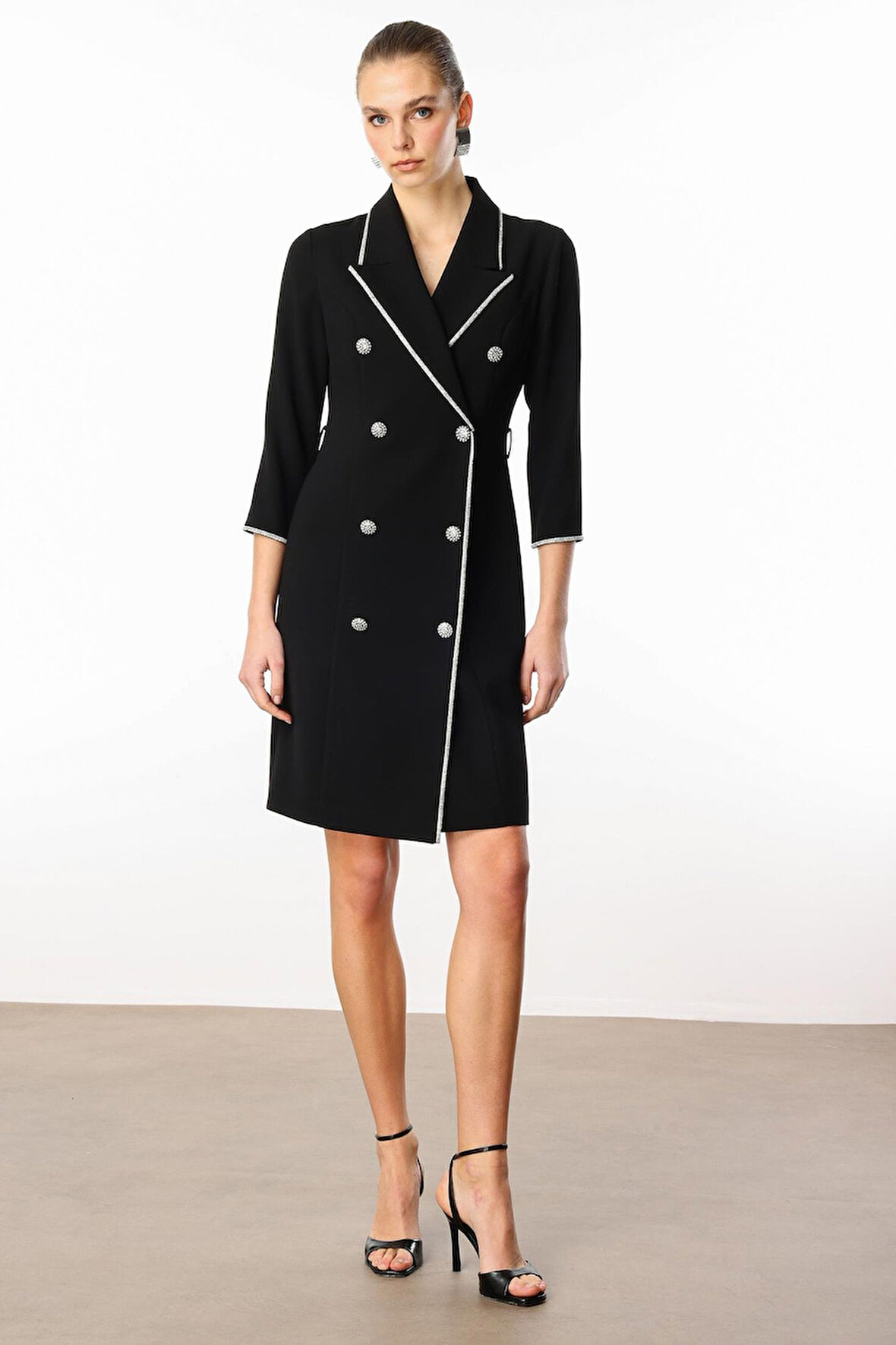 Moda İlgi Kadın Taş Şeritli Kruvaze Elbise 0005 Siyah