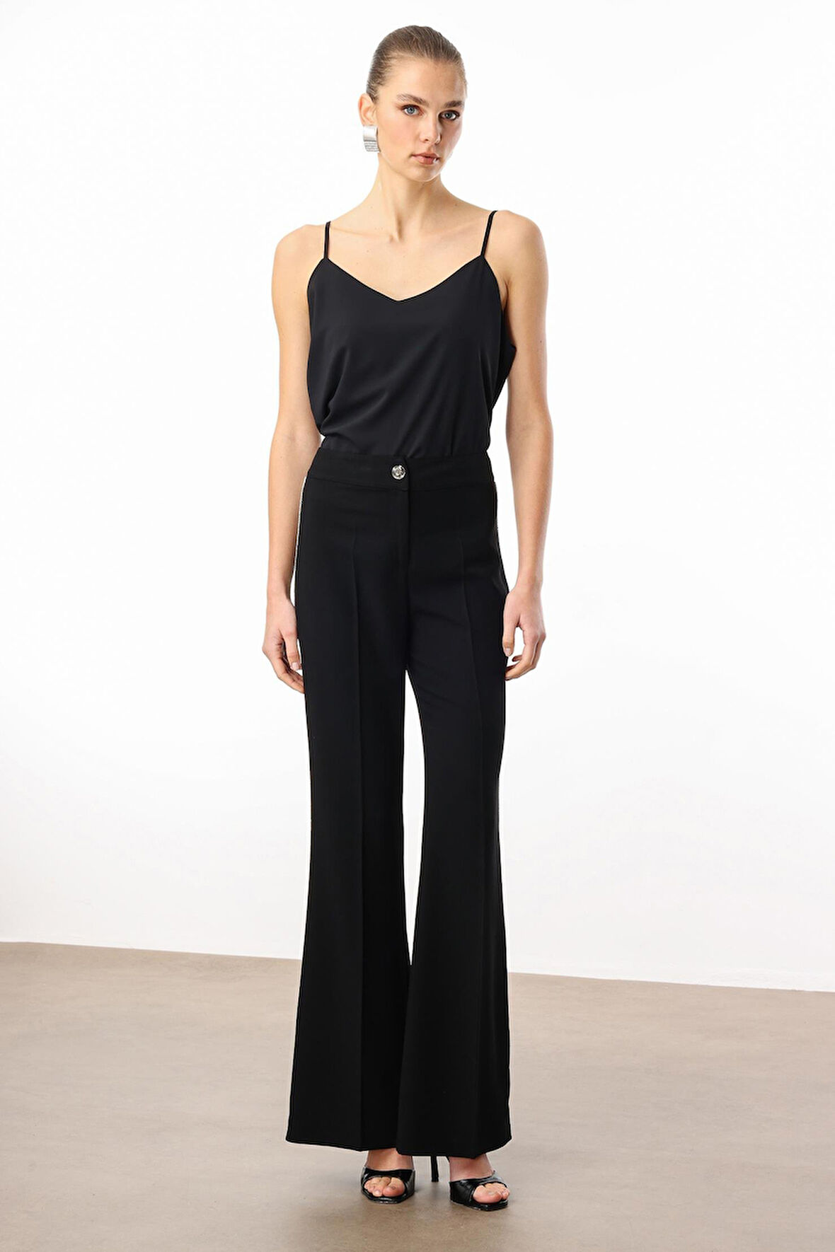 Moda İlgi Kadın Yanları Şerit Swaroski Pantolon 5008 Siyah