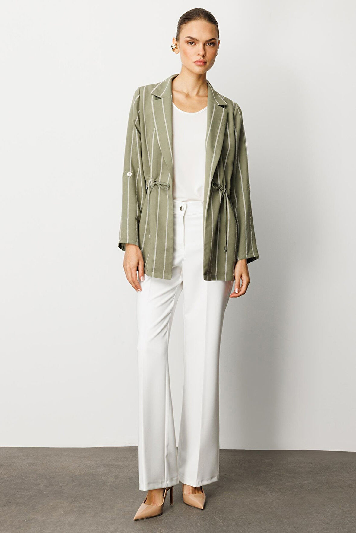 Moda İlgi Kadın Mono Yaka Safari Kol Beli Tünel Bağcıklı İçi Bluzlu İkili Tunik 5020 Haki