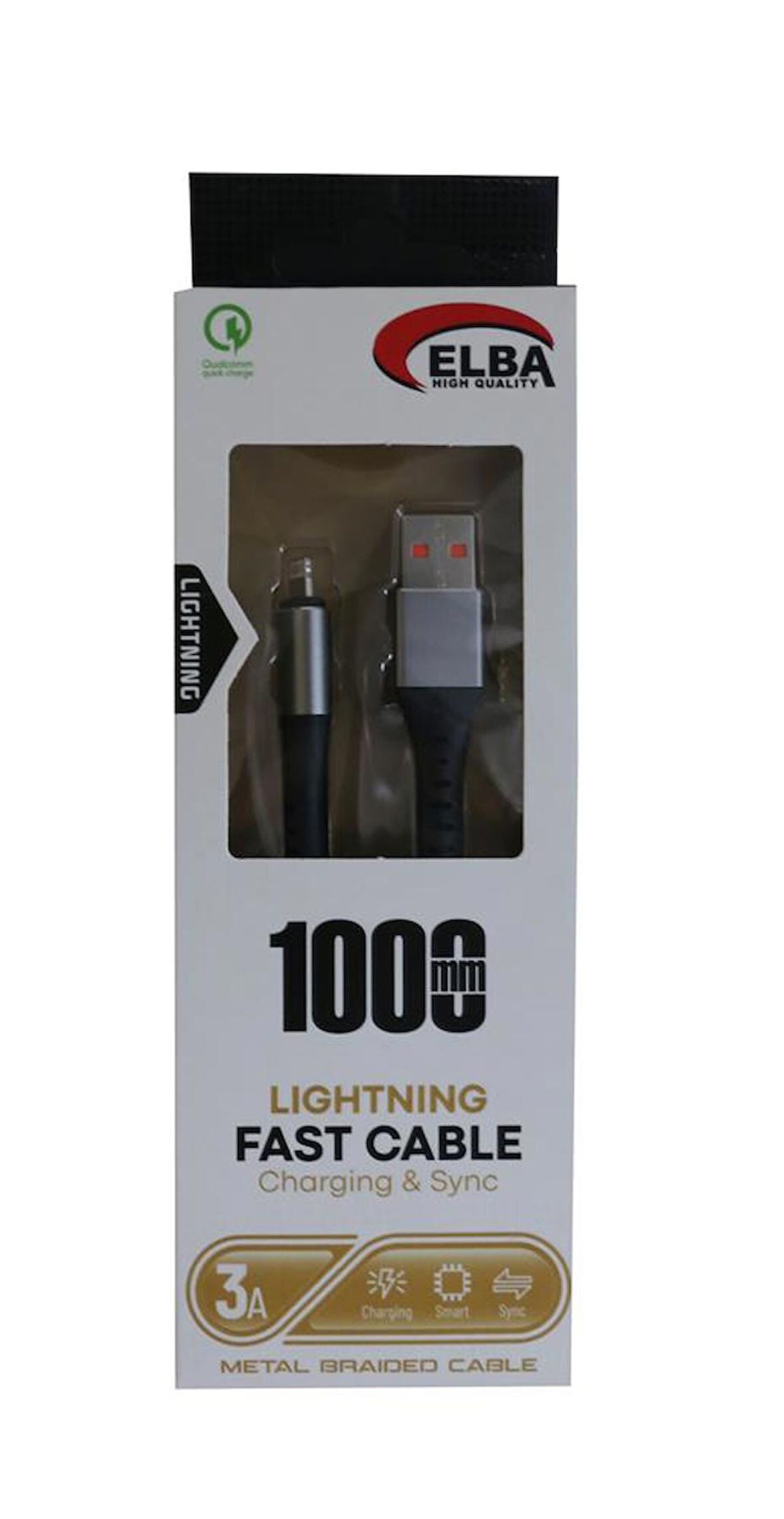 Elba Elb35-IOS 1Mt  iPhone Lightning 3A Hızlı Şarj Hasırlı Şarj Kablosu